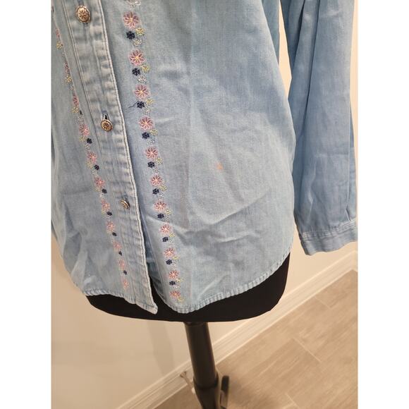 VTG Northern Reflections Chambray Shirt M Blue Embroidered Denim GUC - Picture 8 of 11